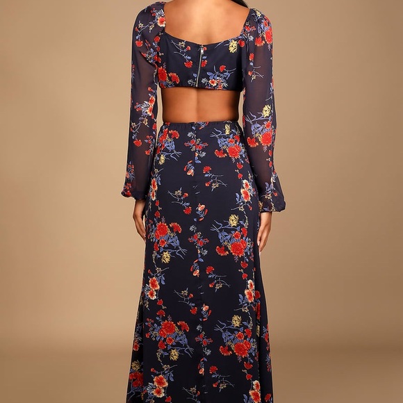 NWT: Growing, Gone Navy Blue Floral Print Cutout Maxi Dress | Size S - Picture 3 of 5